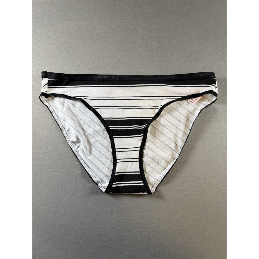 Victoria's Secret 2016 Bikini Cotton Panty Black White Stripes Stretch Large